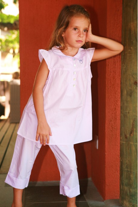 Pyjama Fille Garance Volant Epaule uni rose